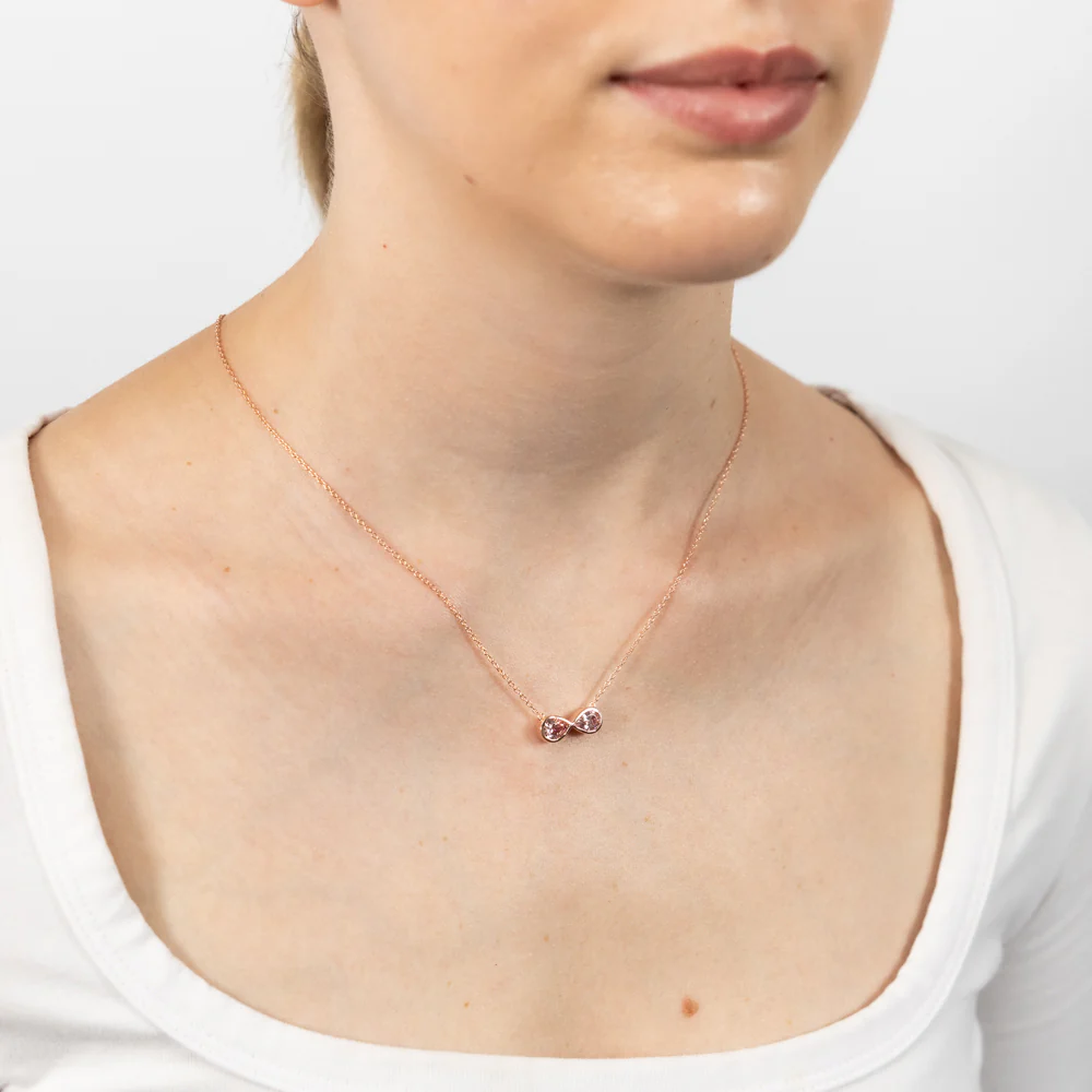 Sterling Silver Rose Gold Plated Morganite Pear Cubic Zirconia Infinity Pendant On Chain - Image 2