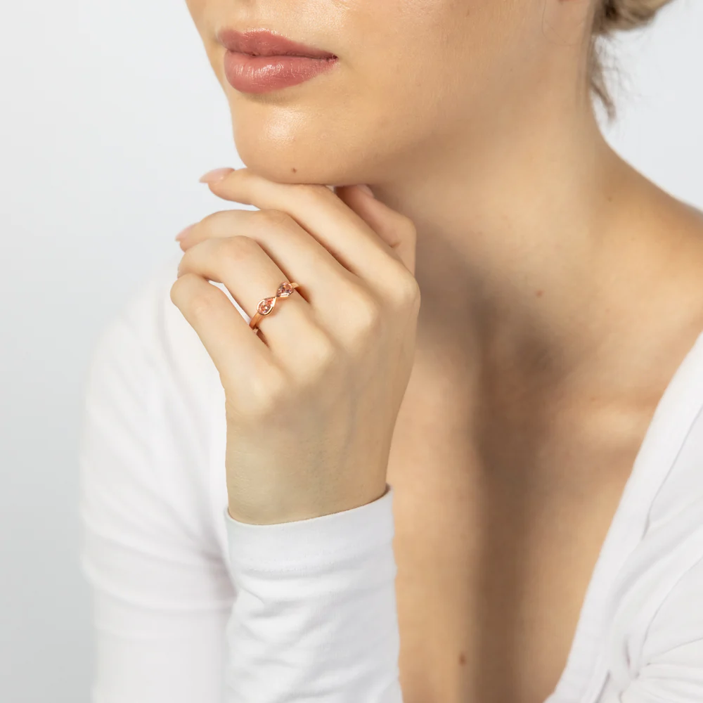 Sterling Silver Rose Gold Plated Morganite Pear Cubic Zirconia Infinity Ring - Image 3