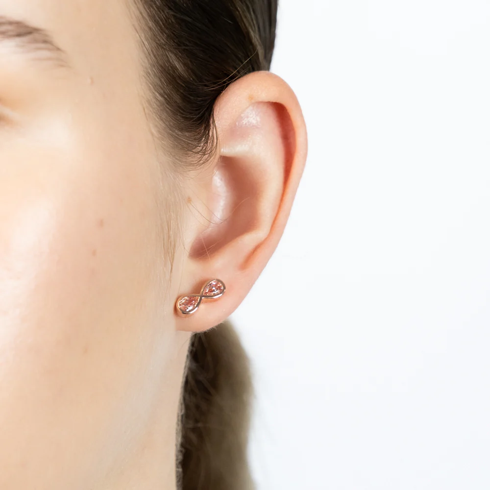 Sterling Silver Rose Gold Plated Morganite Pear Cubic Zirconia Infinity Stud Earrings - Image 2