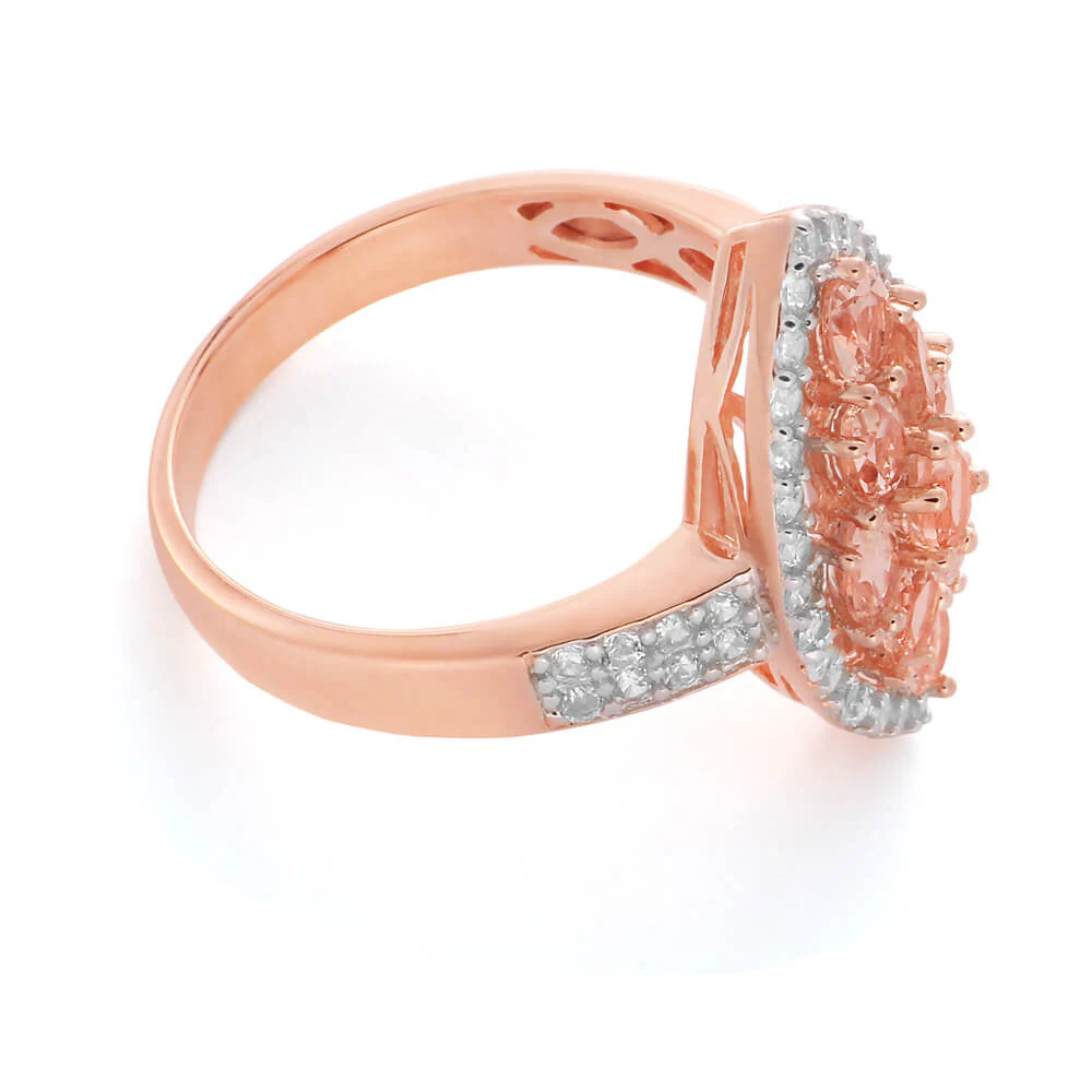 Sterling Silver Rose Gold Plated Morganite & White Zircon Ring - Image 2