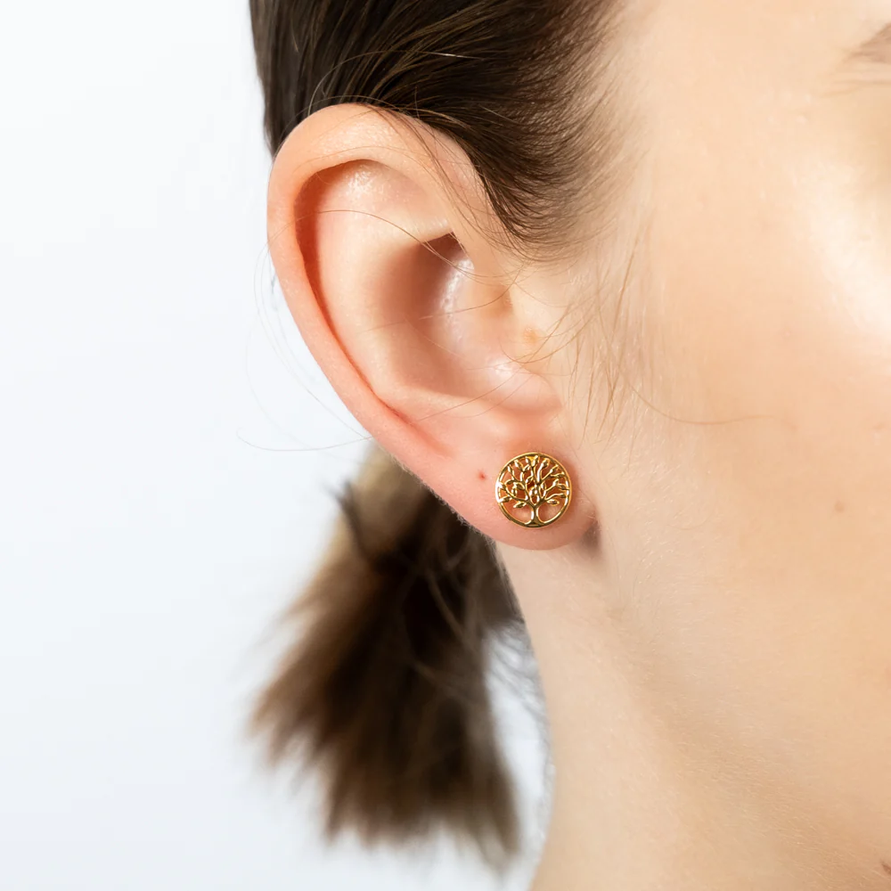 Sterling Silver Rose Gold Plated Tree Of Life Stud Earrings - Image 2