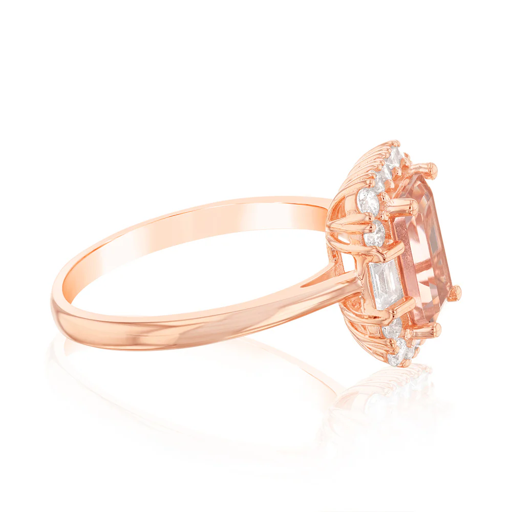 Sterling Silver Rose Gold Plated White And Morganite Cubic Zirconia Fancy Ring - Image 2