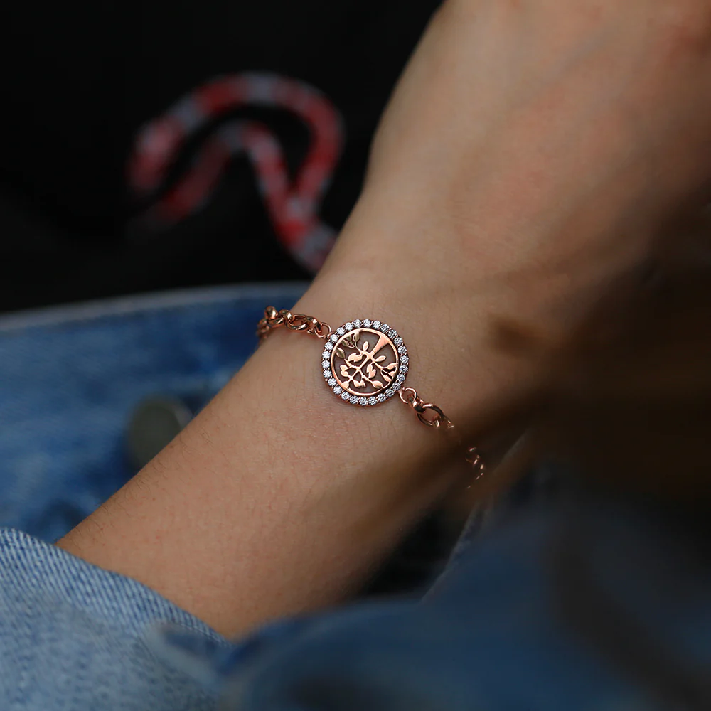 Sterling Silver Rose Plated 19cm Fancy Zirconia Disc on Belcher Bracelet - Image 4