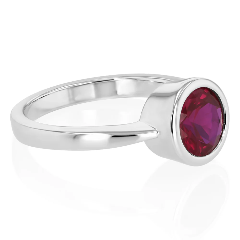 Sterling Silver Round Bezel Set Red Cubic Zirconia Ring - Image 2