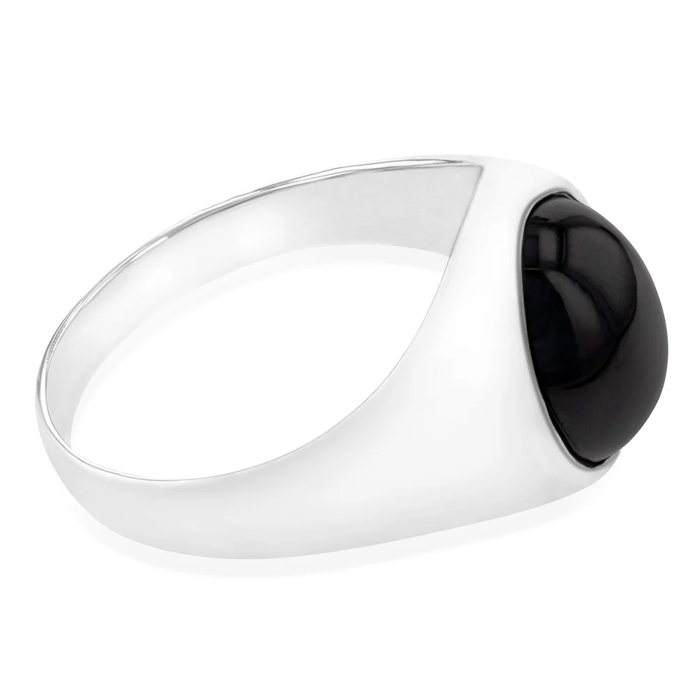 Sterling Silver Round Black Mens Ring - Image 2