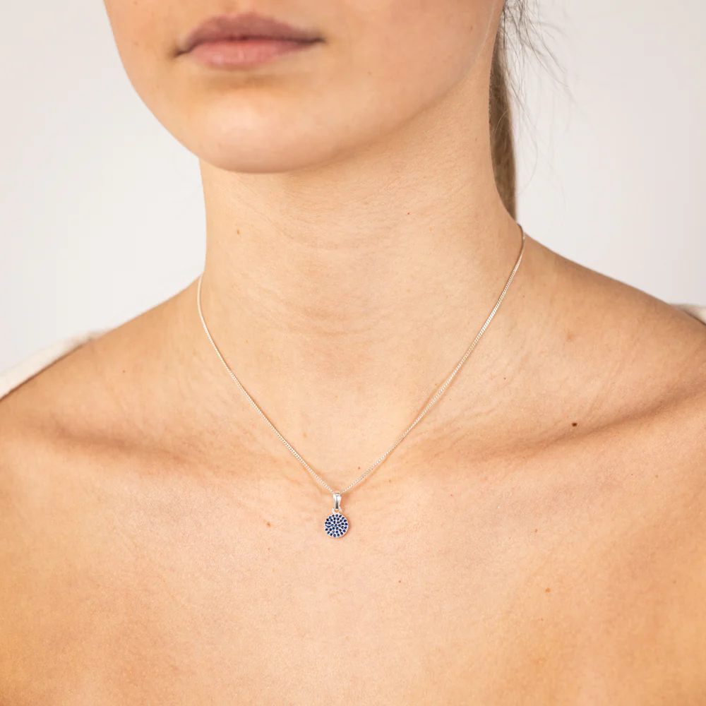Sterling Silver Round Blue Zirconia Pendant - Image 2