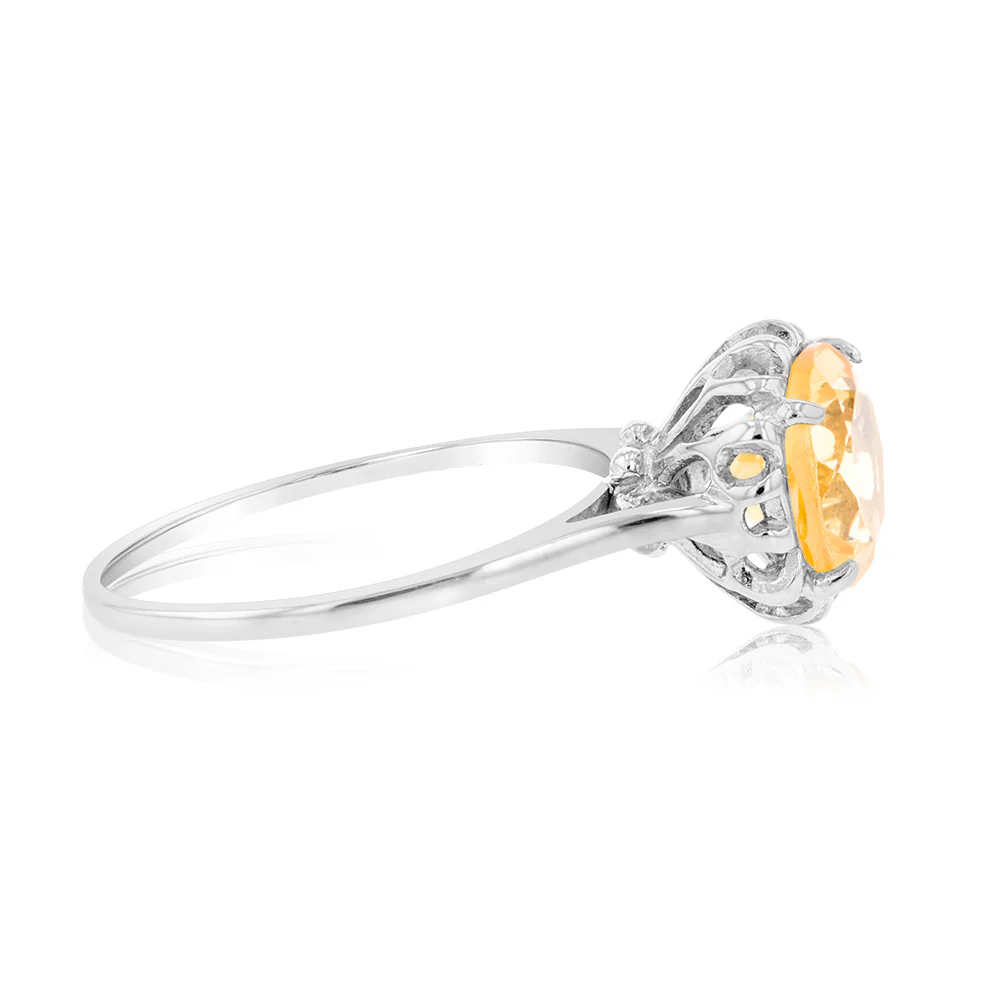 Sterling Silver Round Citrine Fancy Ring - Image 2