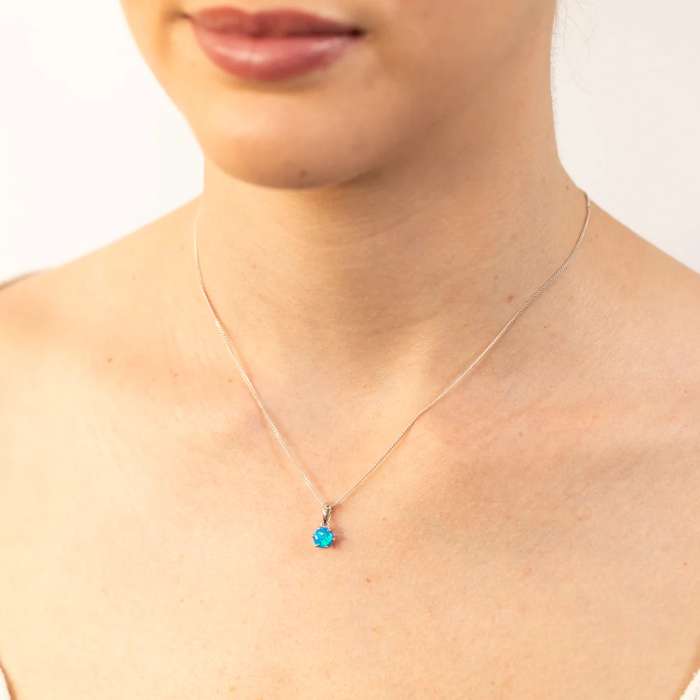 Sterling Silver Round Created Blue Opal Pendant - Image 2