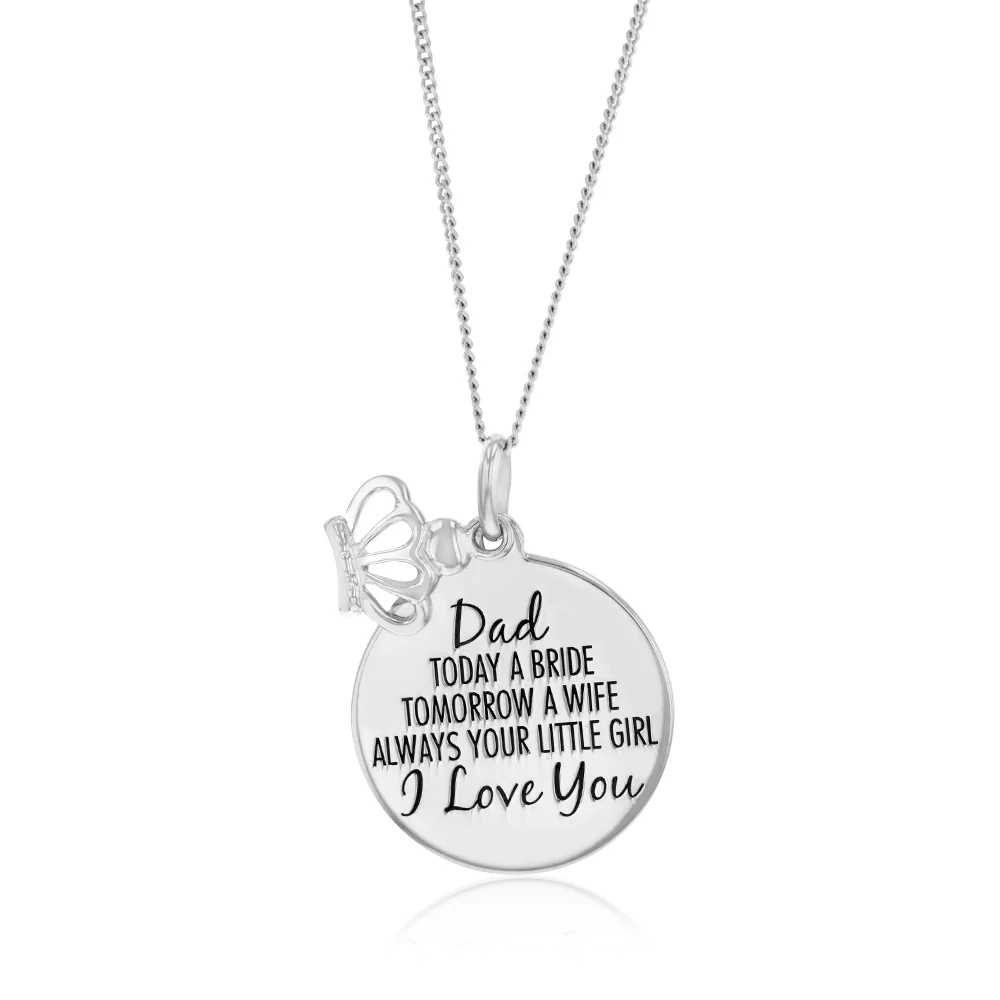 Sterling Silver Round Engraved Dad Litle Girl Pendant - Image 2