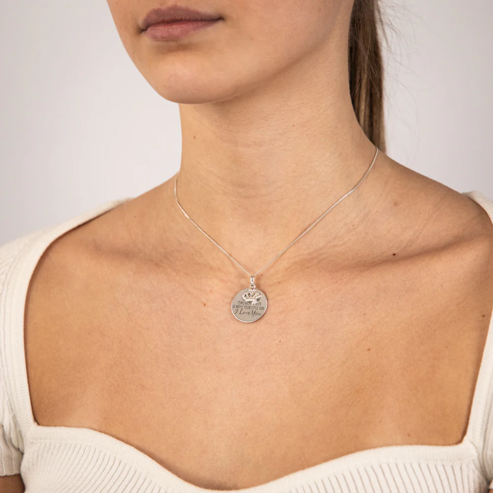 Sterling Silver Round Engraved Dad Litle Girl Pendant - Image 3