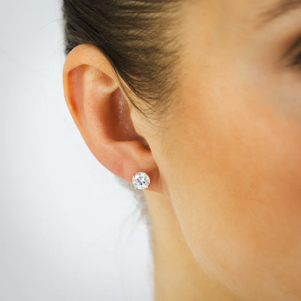 Sterling Silver Round White Cubic Zirconia Halo Stud Earrings - Image 4