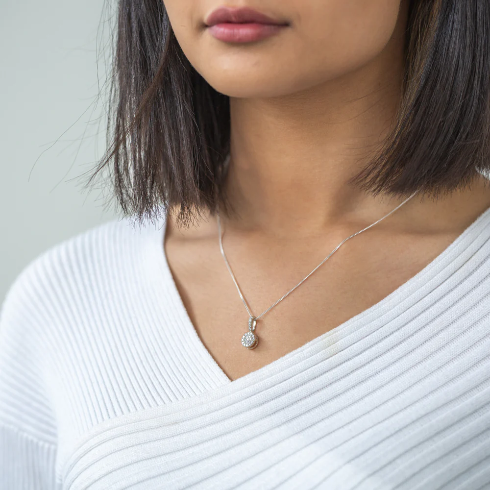 Sterling Silver Round Zirconia Drop Pendant - Image 2