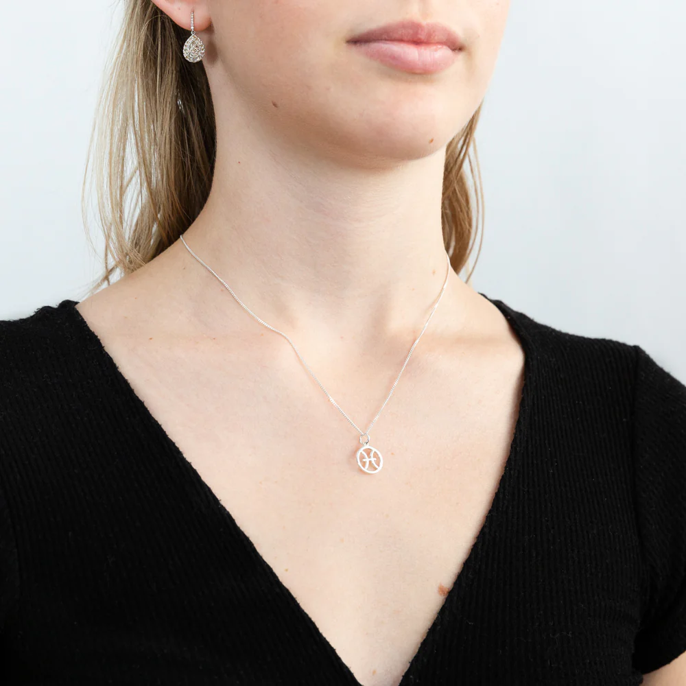 Sterling Silver Round Zodiac/Star Sign Pisces Pendant - Image 2