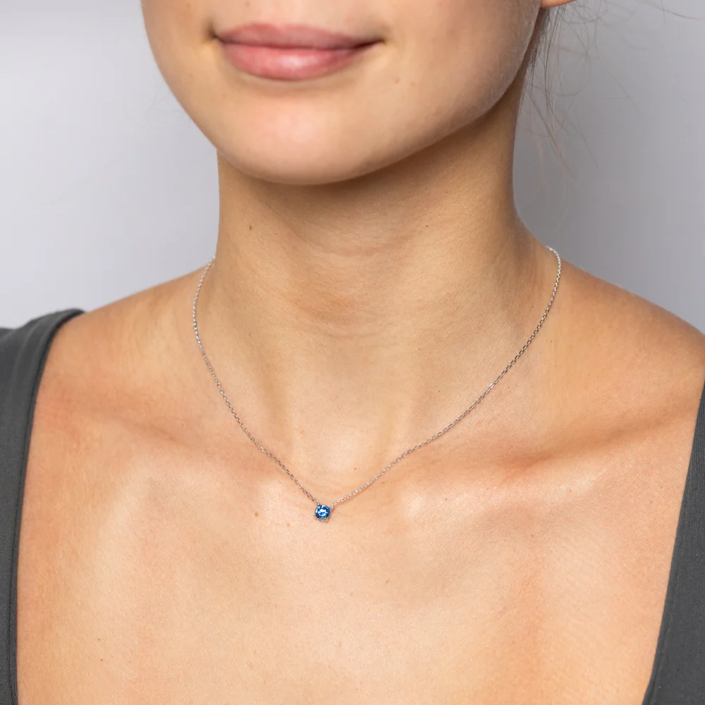 Sterling Silver Sapphire Blue CZ with 40+5cm Chain - Image 2