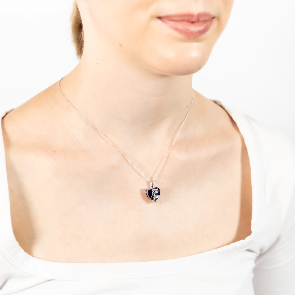 Sterling Silver Sapphire Blue Heart Cubic Zirconia Pendant - Image 2