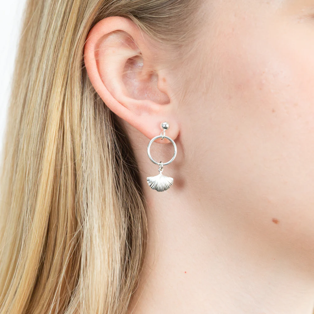 Sterling Silver Shell On Hoop Drop Earrings - Image 2