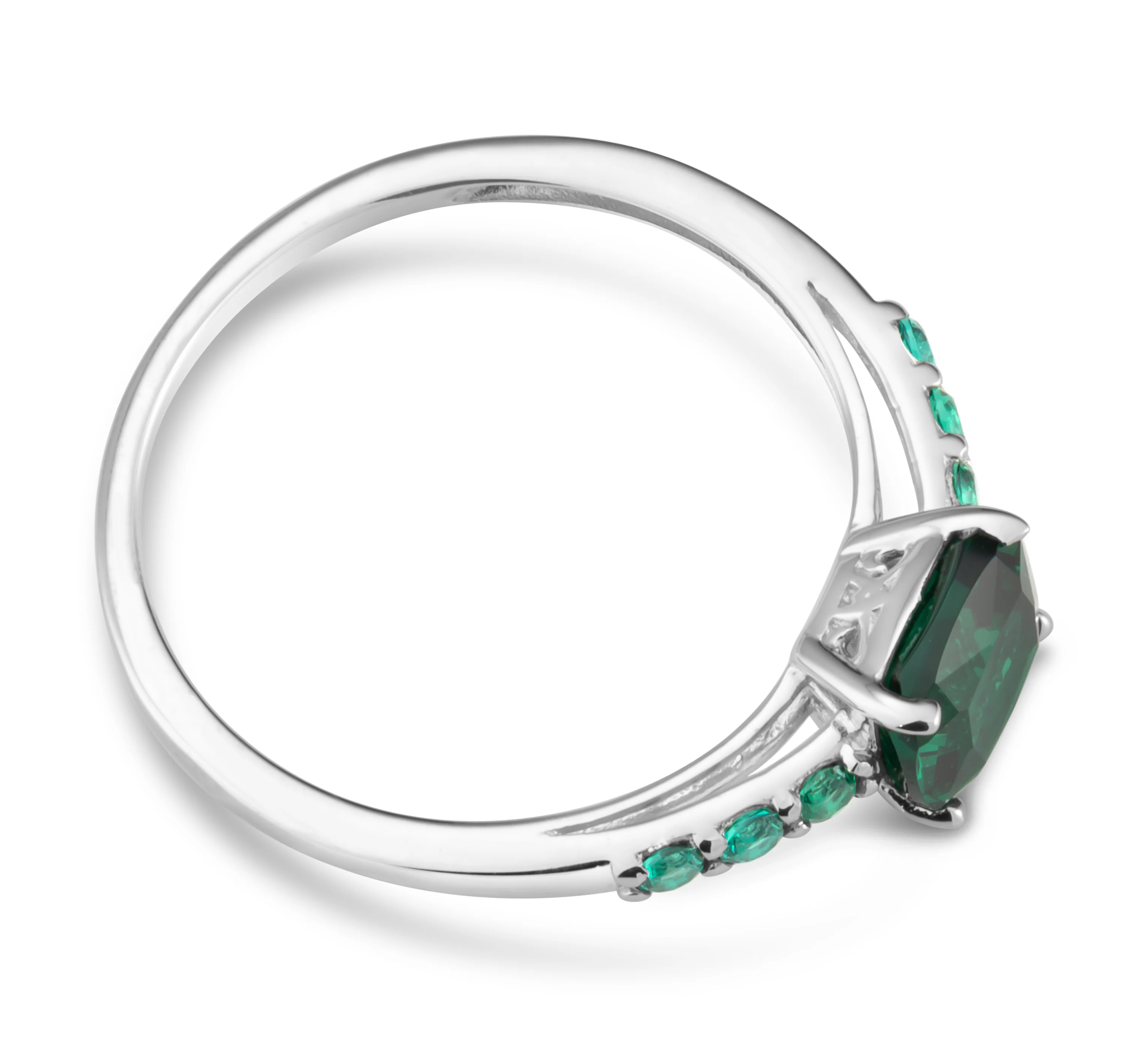 Sterling Silver Simulated Emerald and Zirconia Ring - Image 2