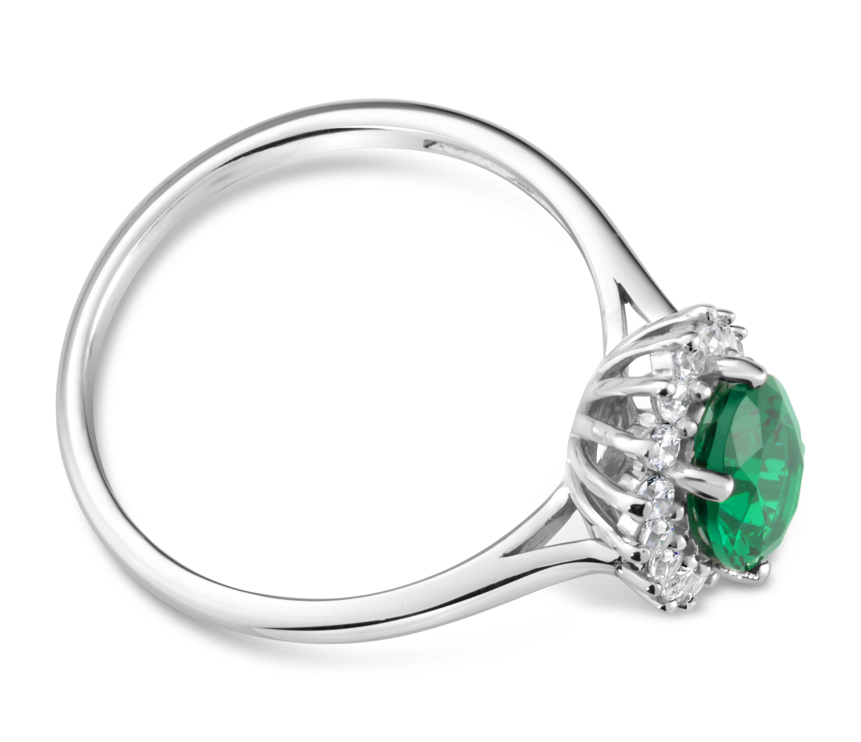 Sterling Silver Simulated Emerald and Zirconia Ring - Image 2