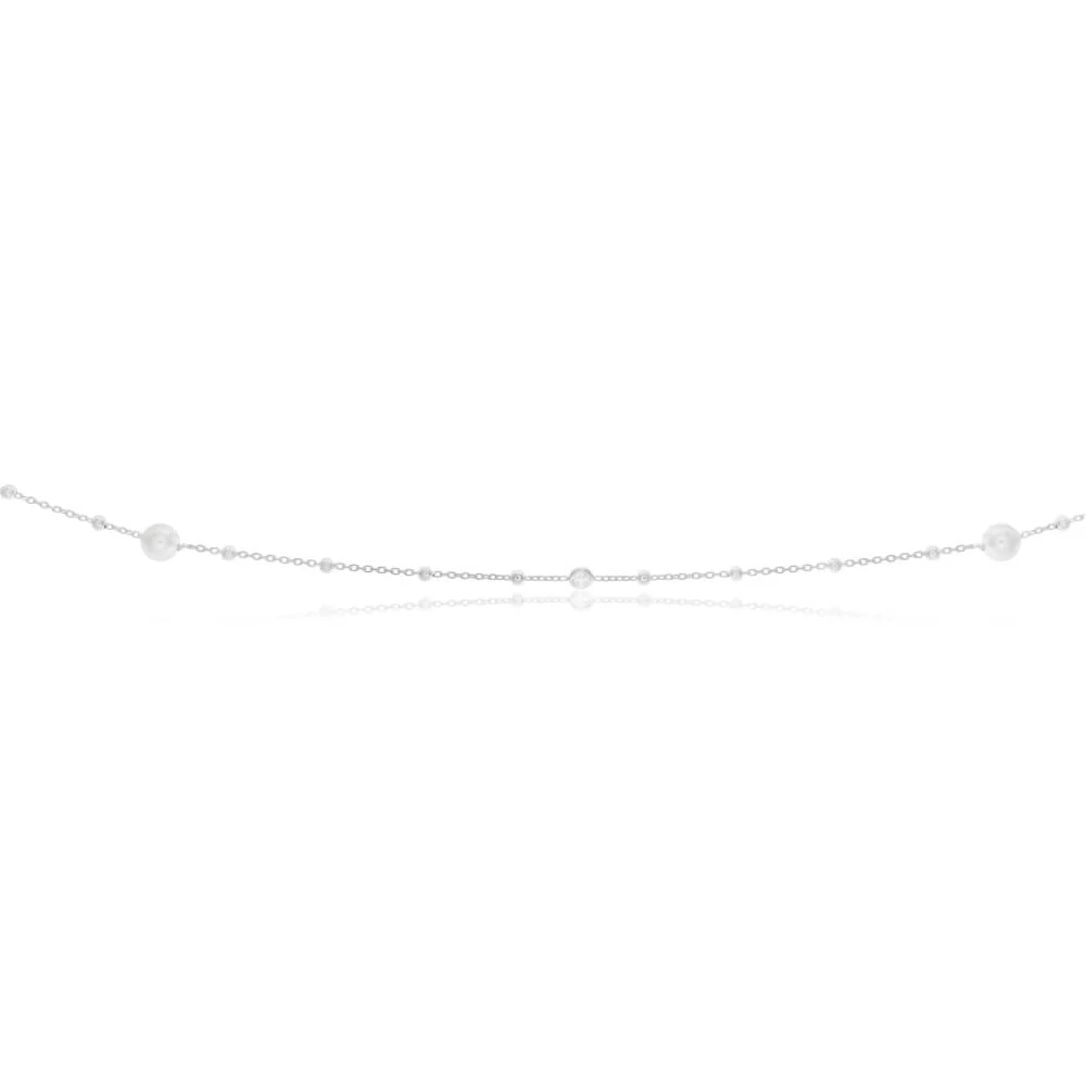 Sterling Silver Simulated Pearl, Bead and Zirconia Long Chain 80cm - Image 2