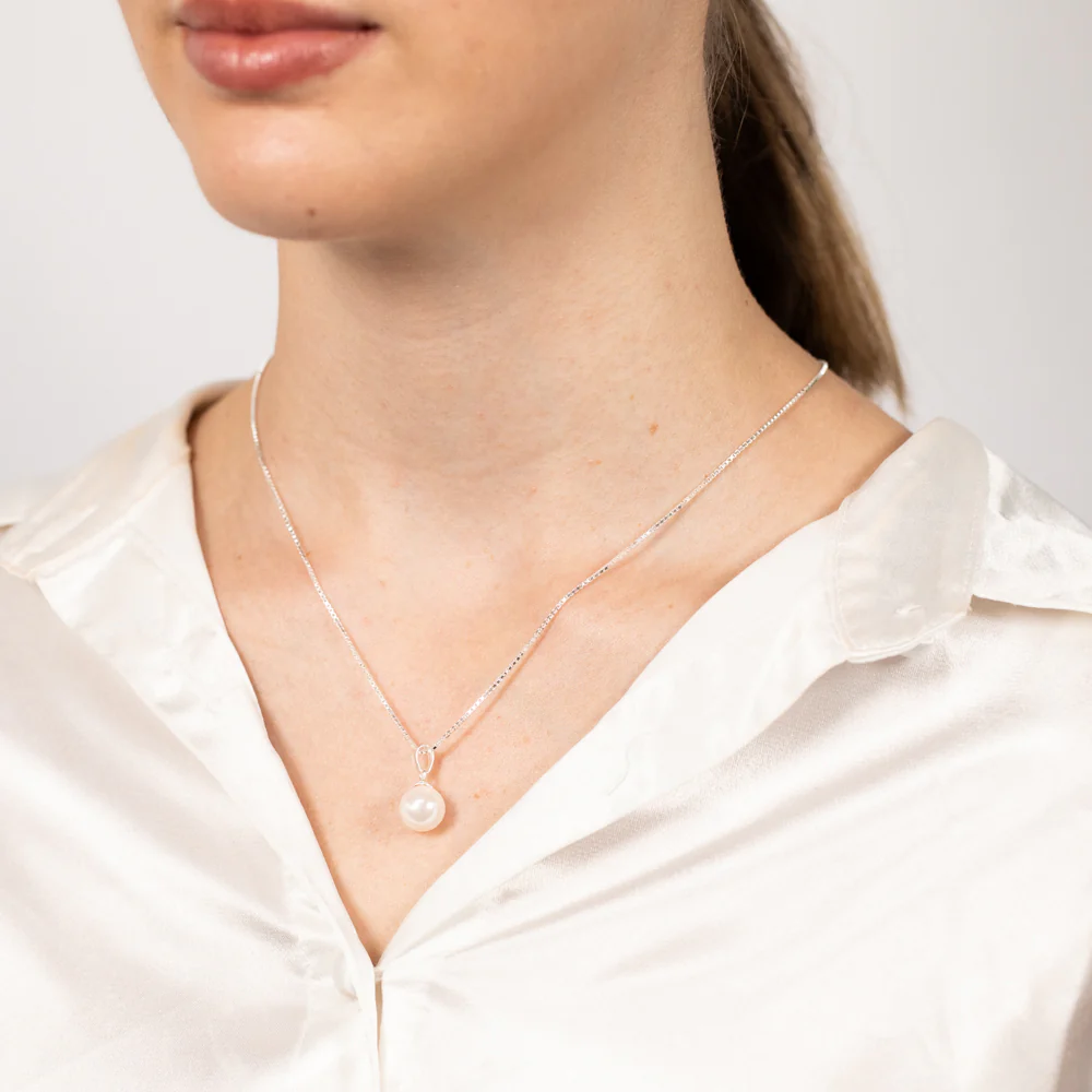 Sterling Silver Simulated Pearl Pendant On Chain - Image 2