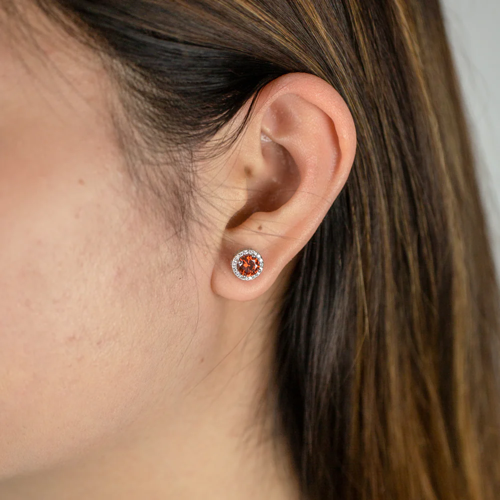 Sterling Silver Simulated Ruby and Zirconia Stud Earrings - Image 2