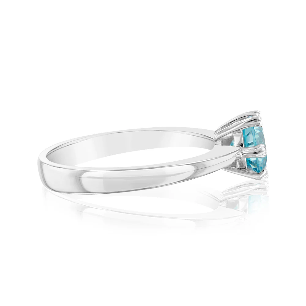 Sterling Silver Sky Blue Cubic Zirconia 6 Claw Ring - Image 2