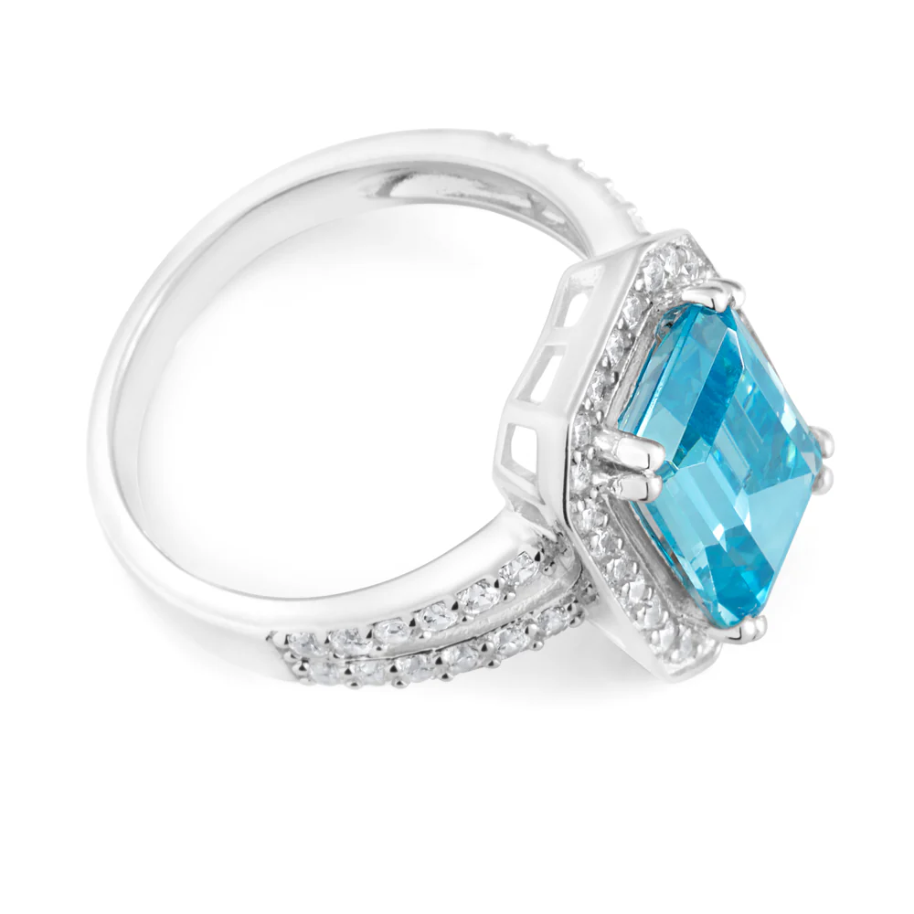 Sterling Silver Sky Blue Zirconia Emerald Cut Ring - Image 2