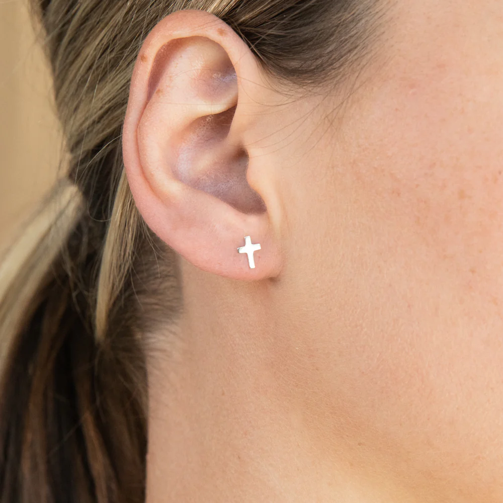 Sterling Silver Small Cross Stud Earrings - Image 2