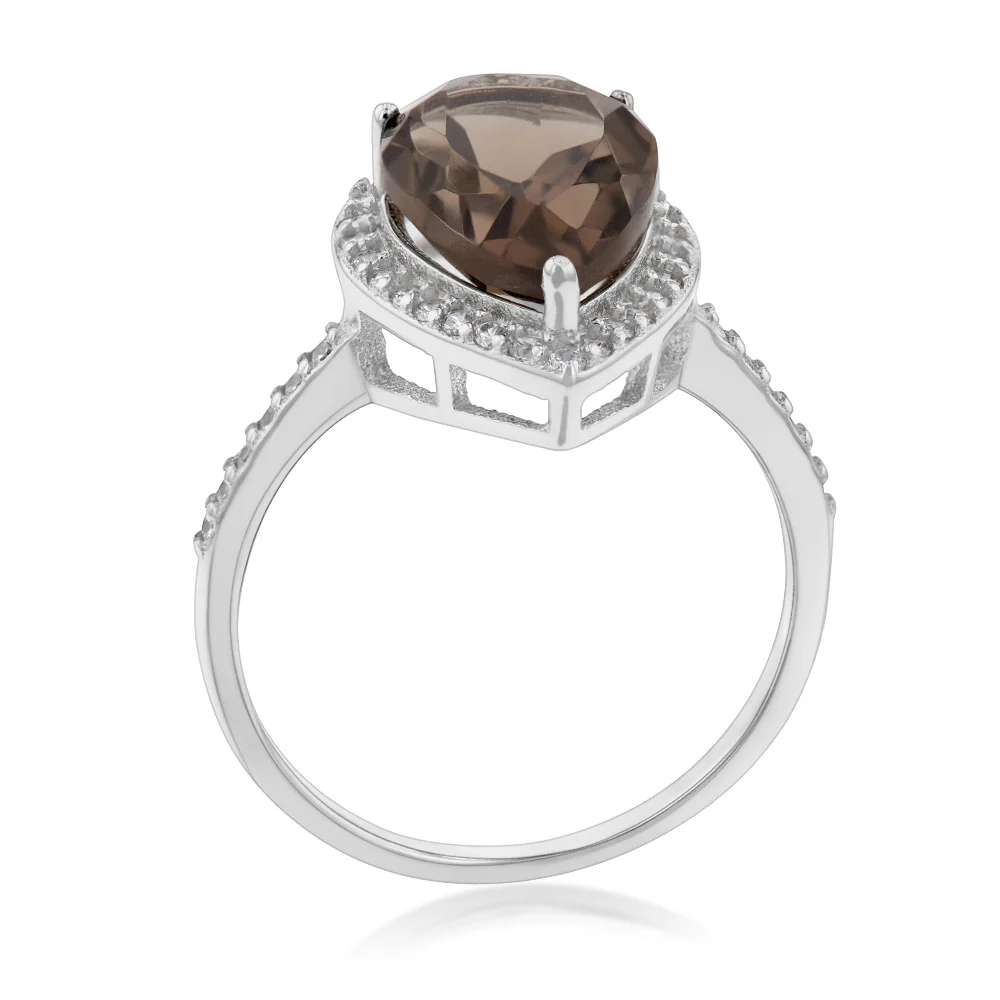 Sterling Silver Smokey Quartz and Zirconia Pear Ring - Image 2