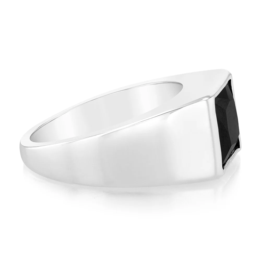 Sterling Silver Square Black Zirconia Gents Ring - Image 2