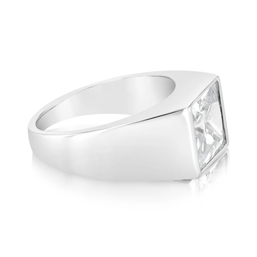 Sterling Silver Square White Zirconia Gents Ring - Image 2