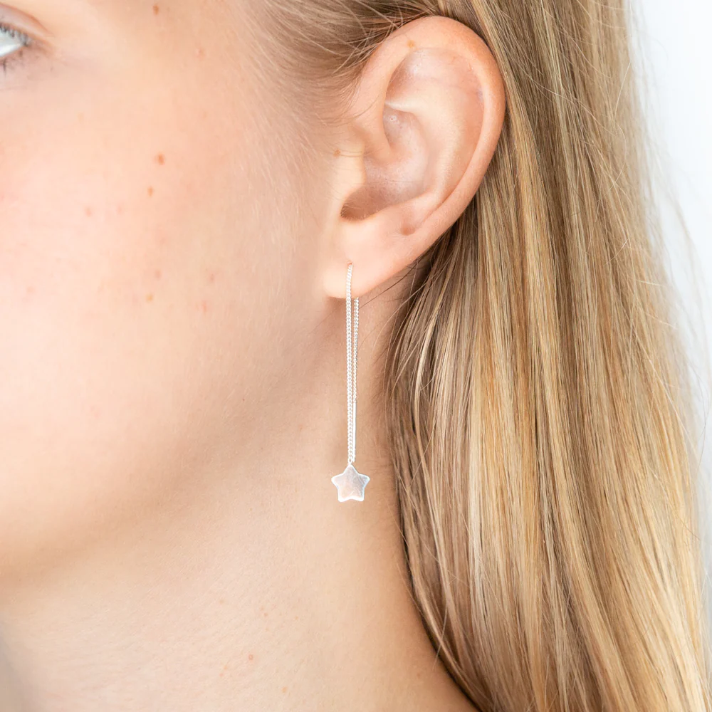 Sterling Silver Star Drop Threader Earrings - Image 2