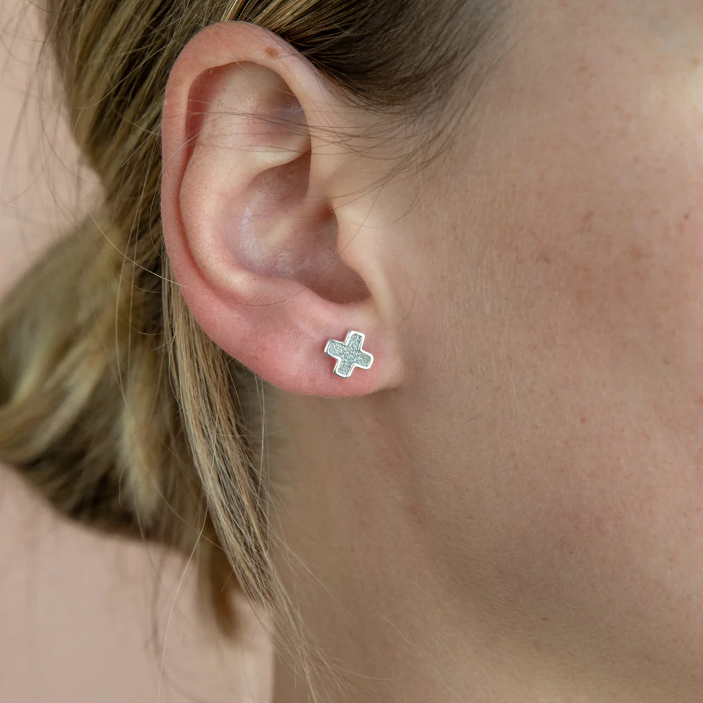 Sterling Silver Stardust Cross Stud Earrings - Image 2