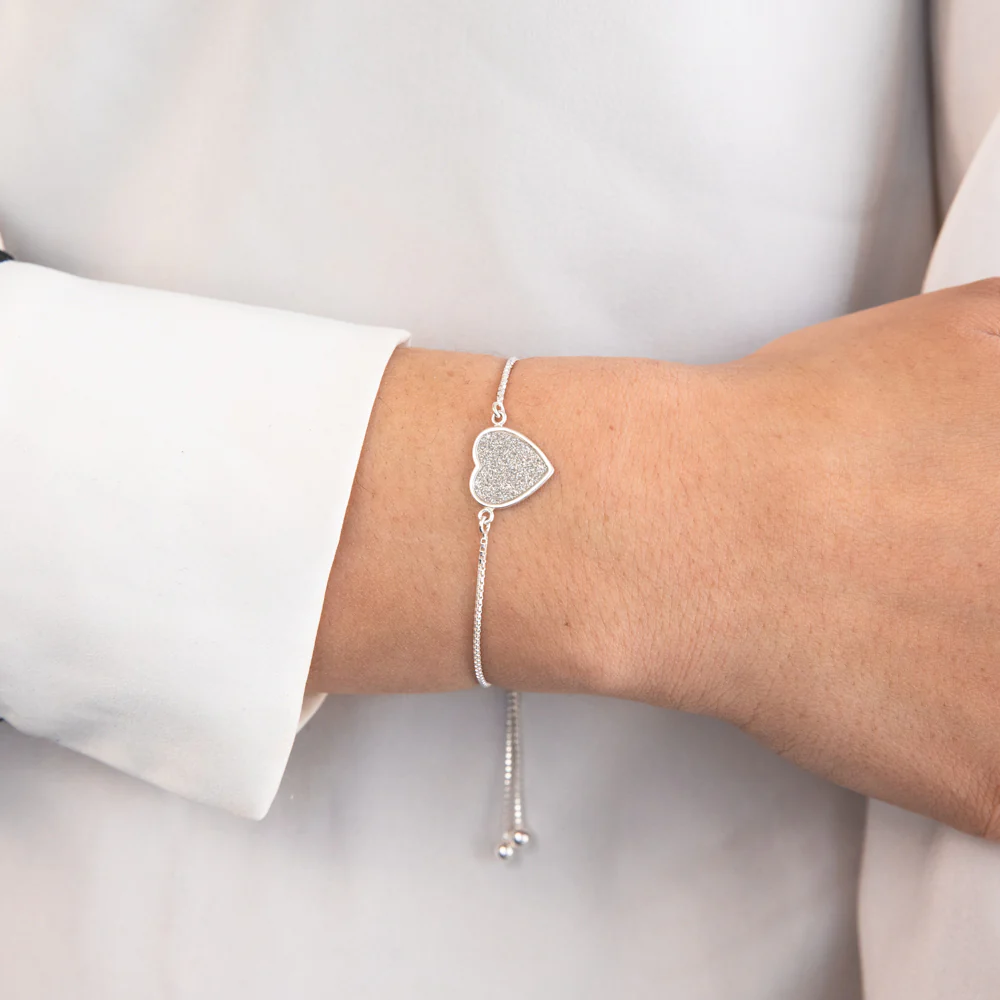 Sterling Silver Stardust  Heart Charm Slider Bracelet - Image 2