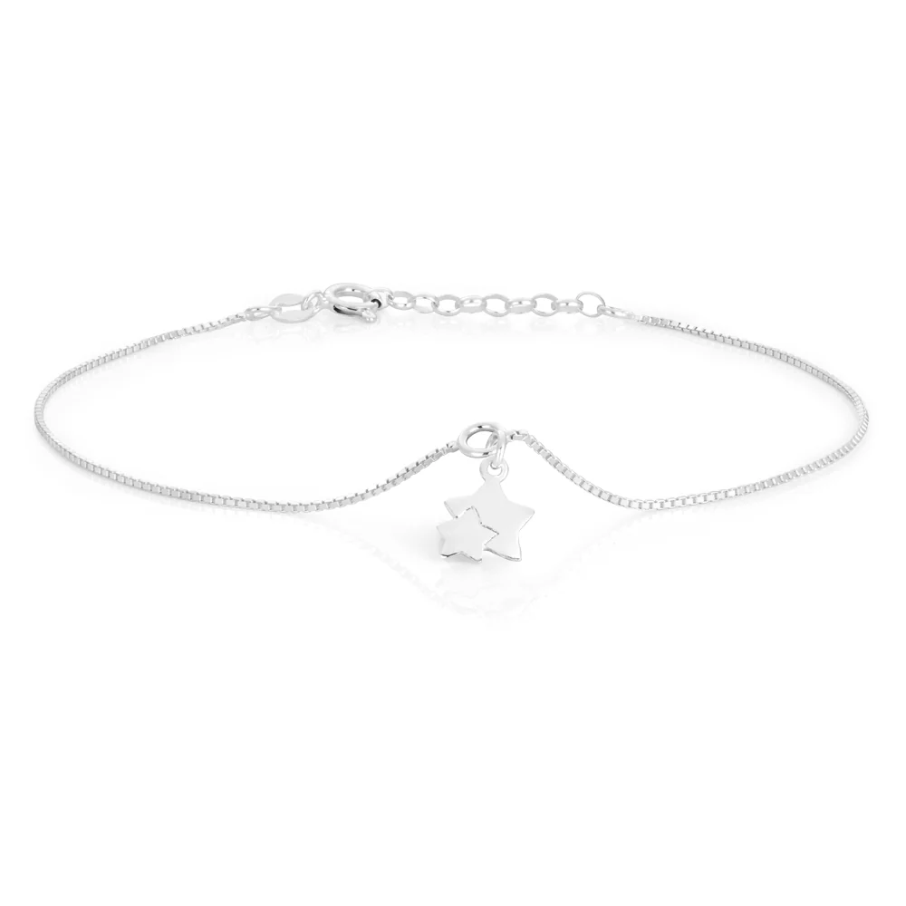 Sterling Silver Stars Charm Anklet 24cm plus 3cm extender - Image 2