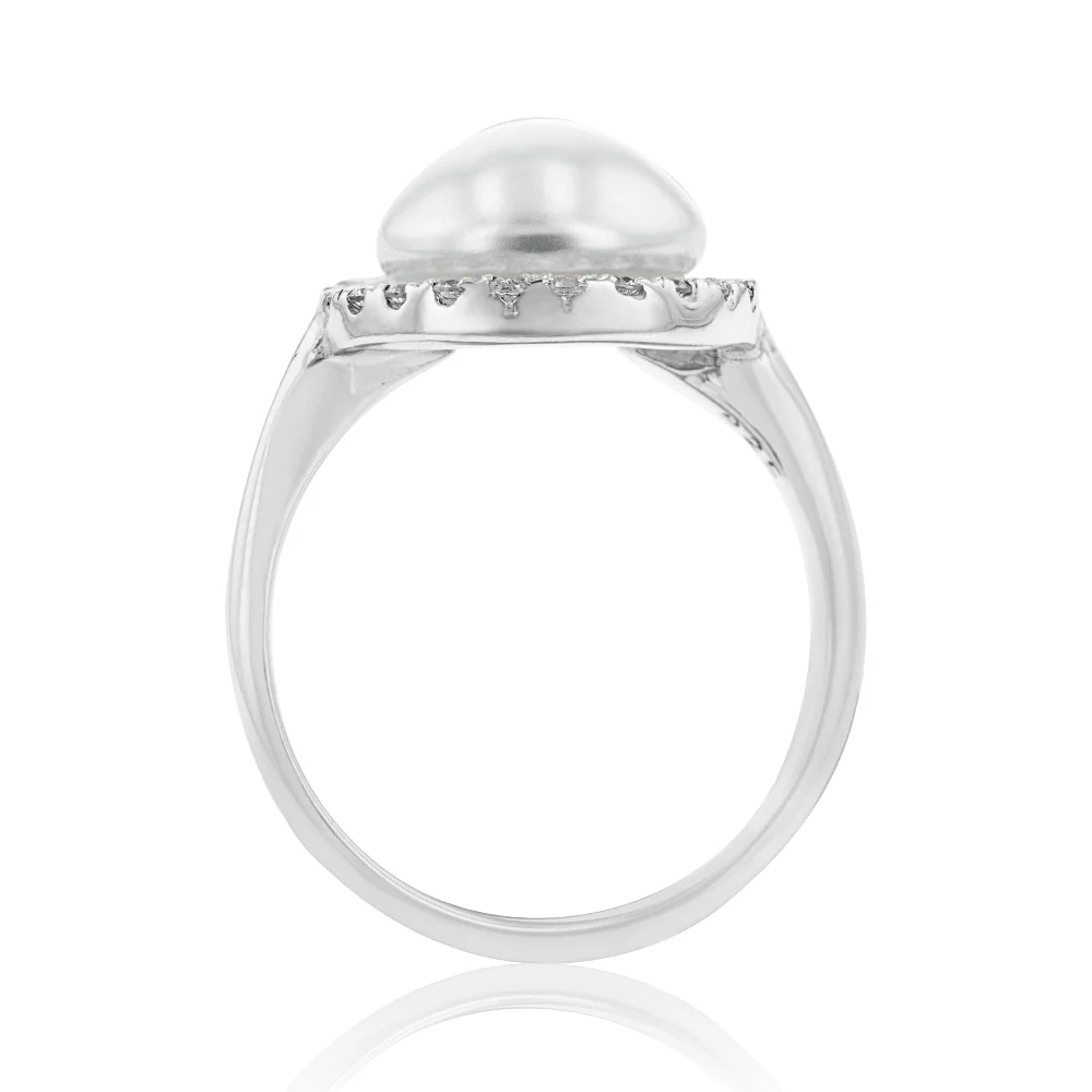 Sterling Silver Swarovski Pearl & Cubic Zirconia Halo Ring - Image 3