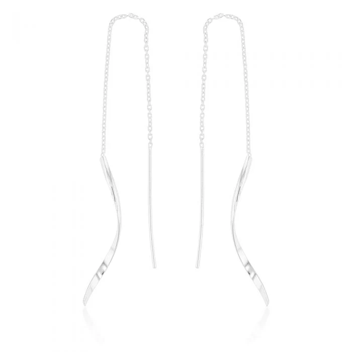 Sterling Silver Swirl Drop Threader Earrings - Image 2