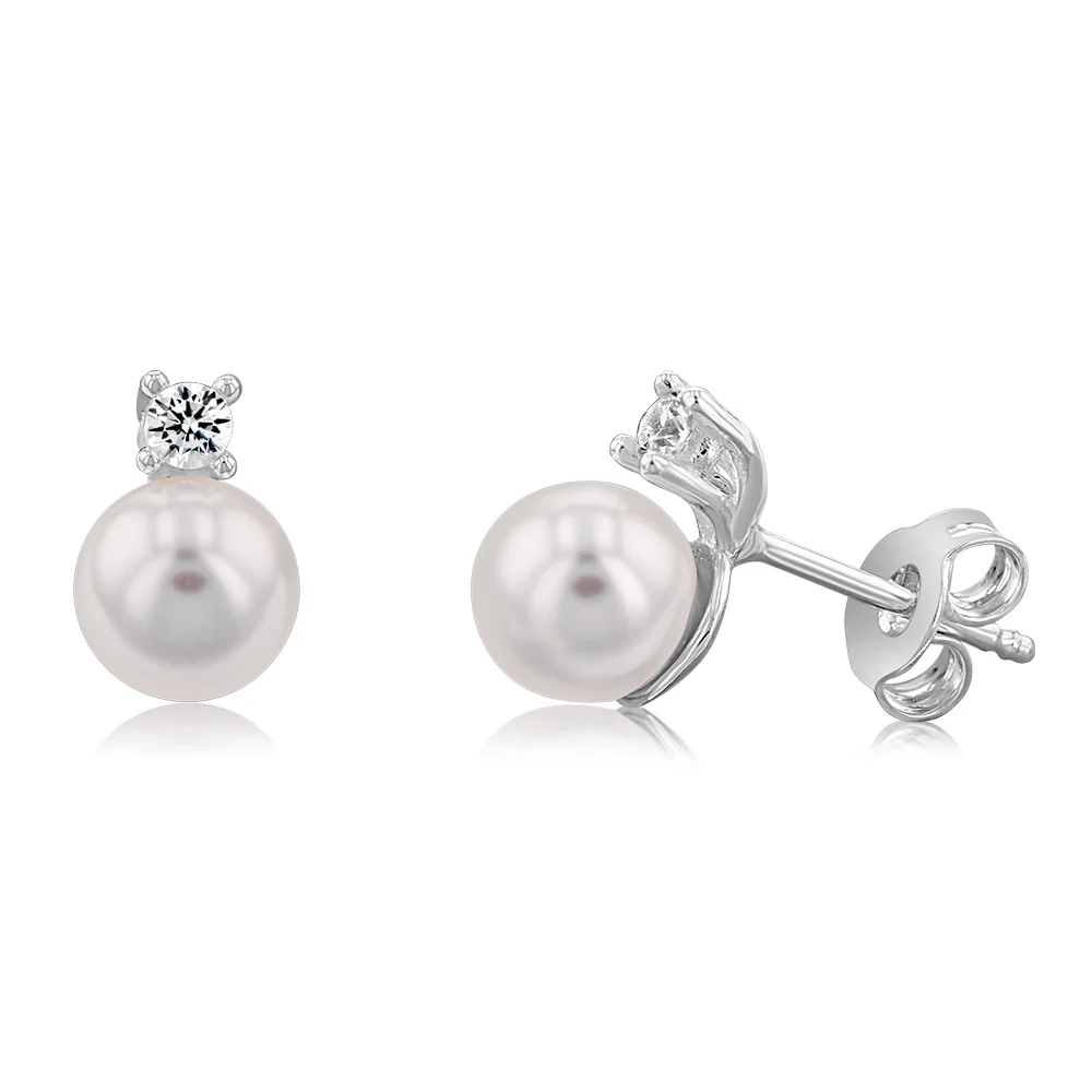 Sterling Silver Synthetic Pearl And Cubic Zirconia Pendant &  Earrings Set - Image 2