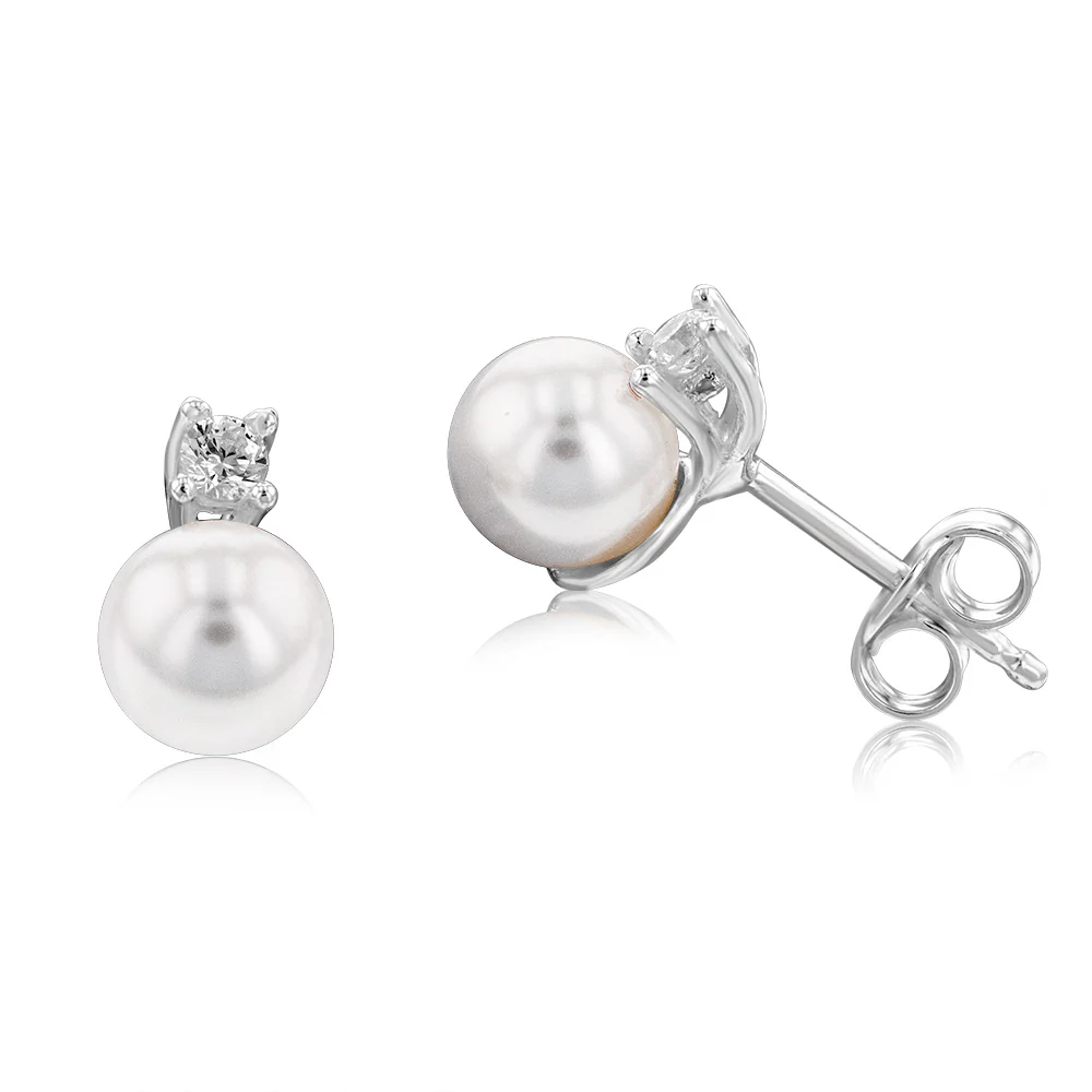 Sterling Silver Synthetic Pearl And Cubic Zirconia Pendant &  Earrings Set - Image 3