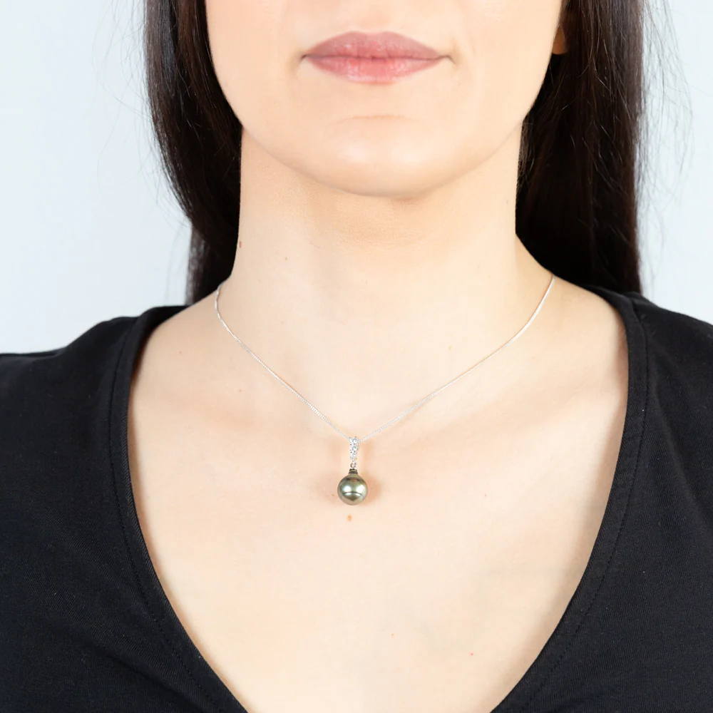 Sterling Silver Tahitian Pearl & Zirconia Pendant - Image 2