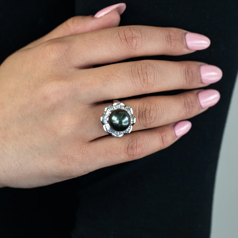 Sterling Silver Tahitian Pearl & Zirconia Ring - Image 3