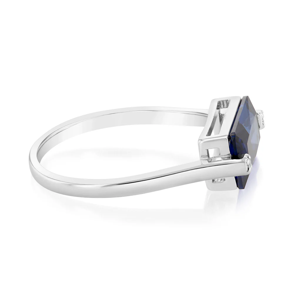 Sterling Silver Tanzanite Colour Rectangular Zirconia Ring - Image 2