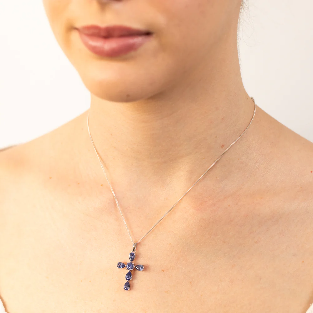 Sterling Silver Tanzanite Colour Zirconia Cross Pendant - Image 2