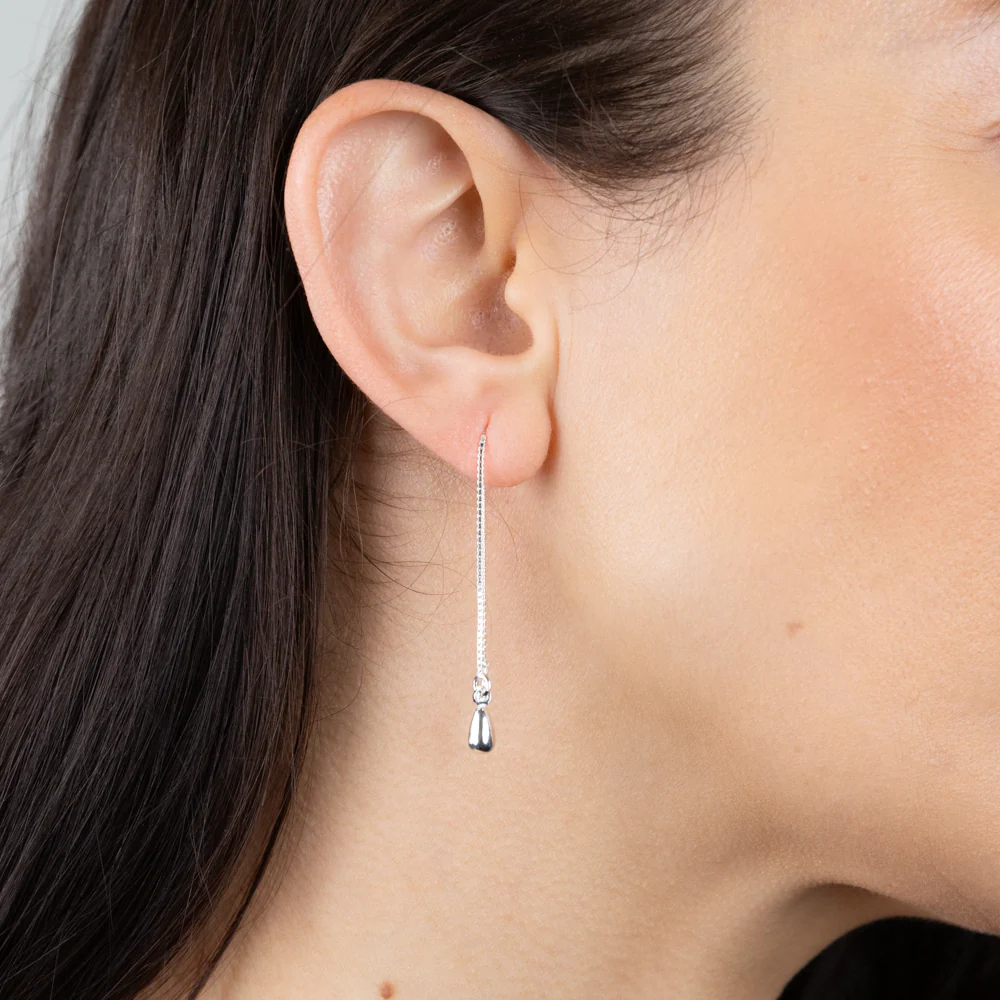 Sterling Silver Tear Drop Threader Earrings - Image 2