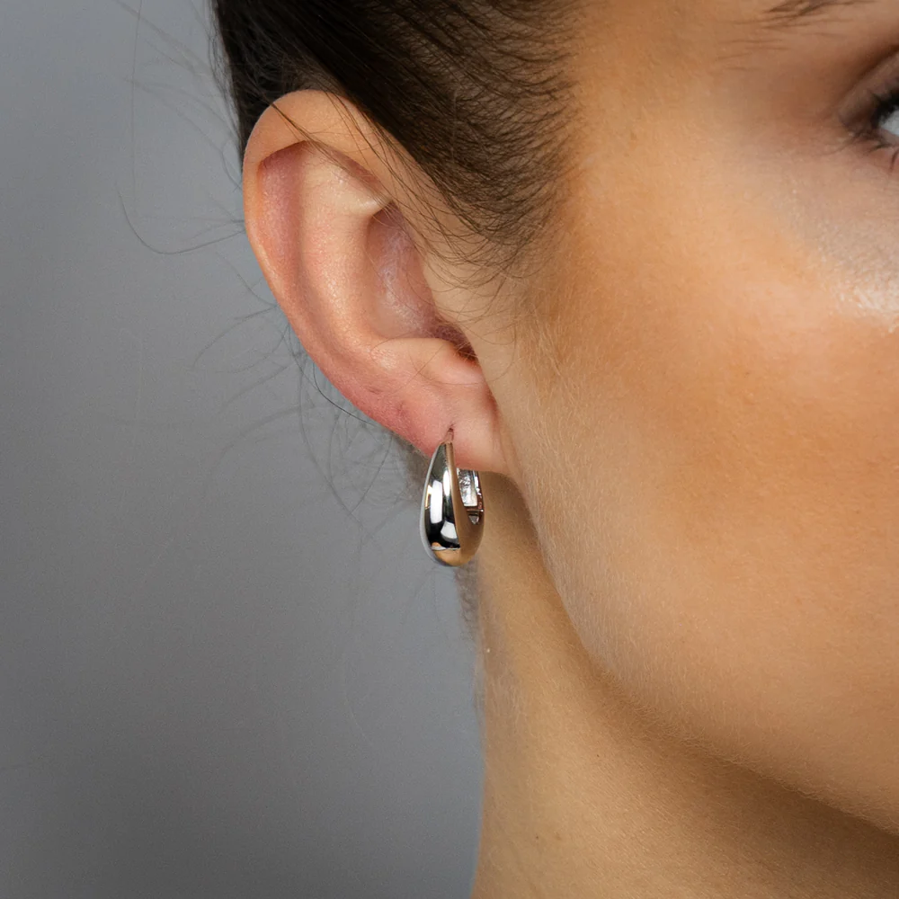 Sterling Silver Teardrop Huggie Earrings - Image 2