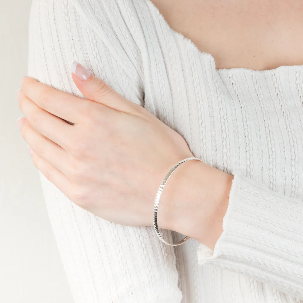 Sterling Silver Textured 65mm Bangle - Image 2
