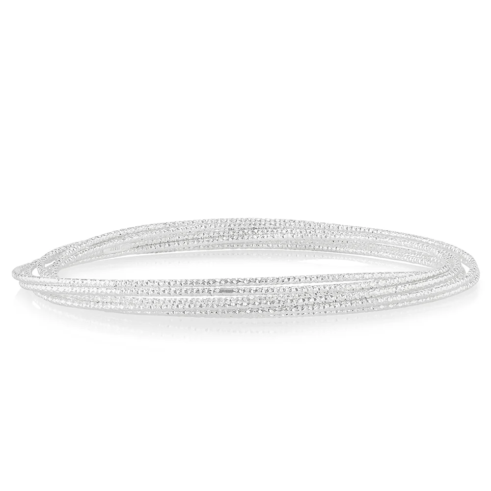 Sterling Silver Textured Bunch Of Seven Bangles - Image 2