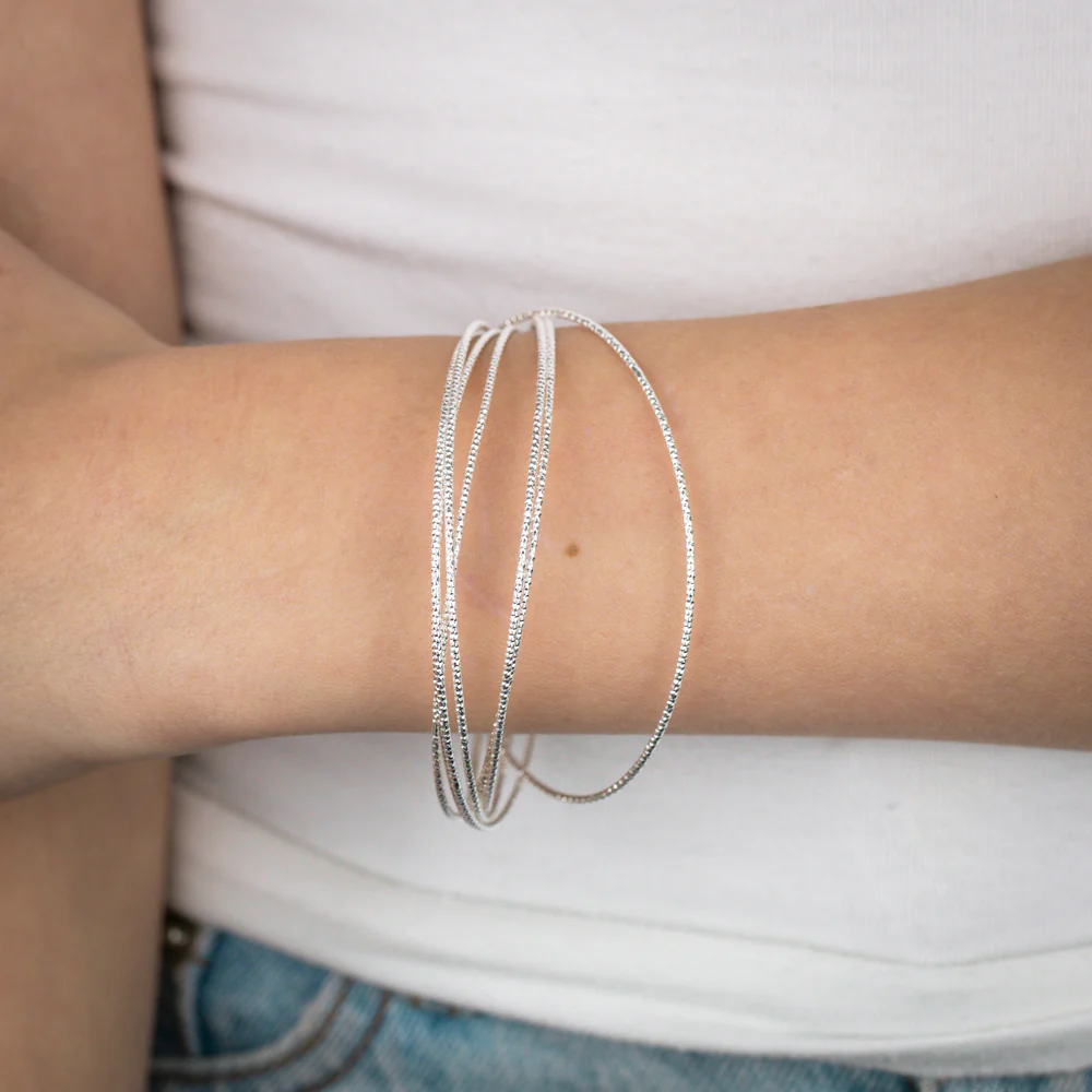 Sterling Silver Textured Bunch Of Seven Bangles - Image 4