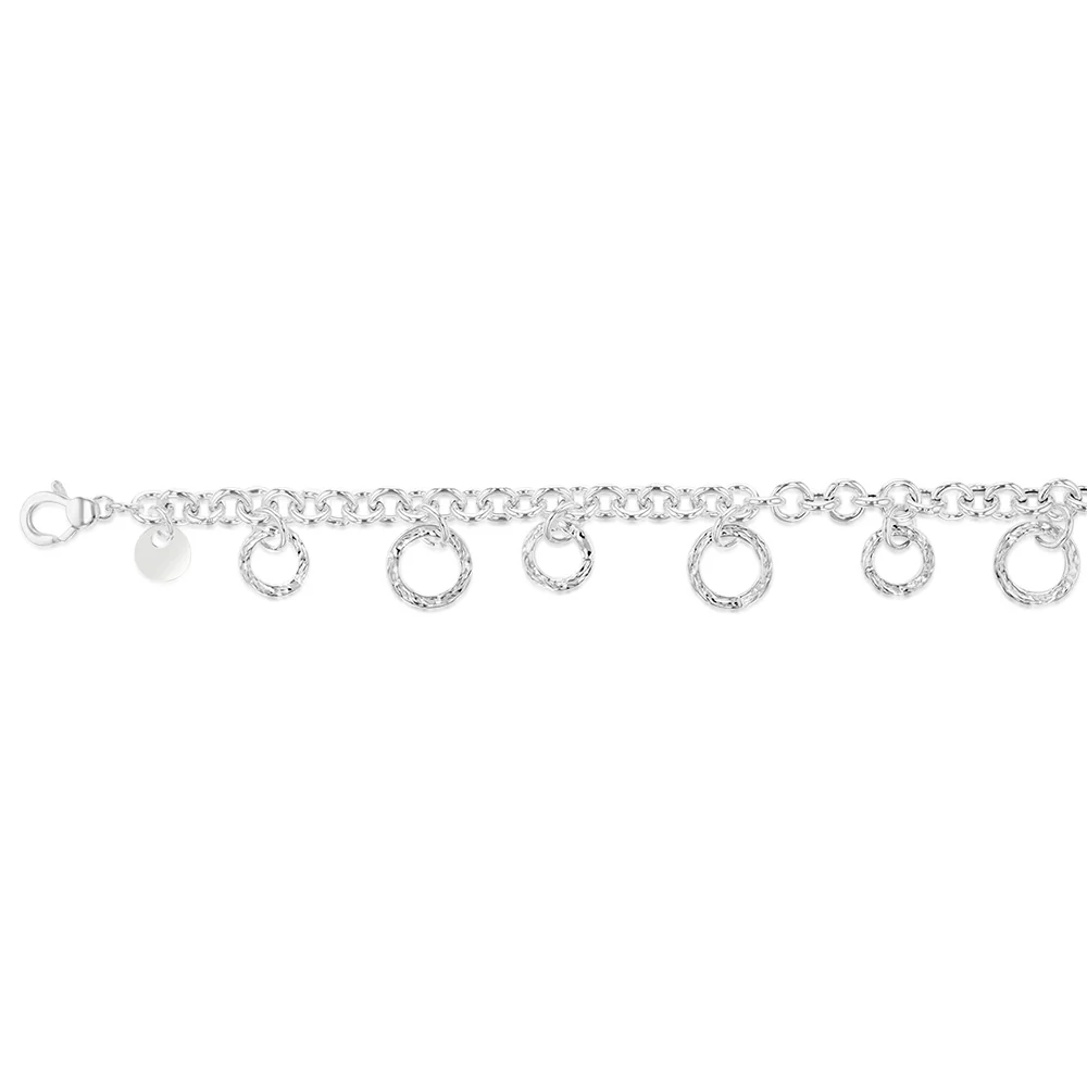 Sterling Silver Textured Charm 19cm Bracelet - Image 2