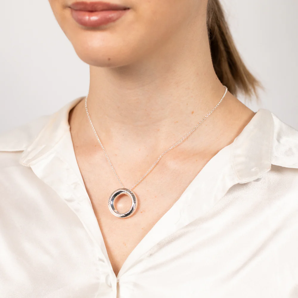 Sterling Silver Textured Circle Of Life Pendant On Chain - Image 2